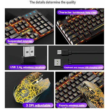 Teclado mecánico para juegos Feel Rainbow LED, retroiluminación USB, juego de teclado y ratón ergonómico para PC, portátil, ordenador 6