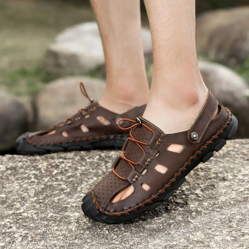 Men's Sandals Men's Summer Shoes Handwork Leather Men Beach Sandals Comfortable Design Men Beach Shoes Outdoor Men Sandals