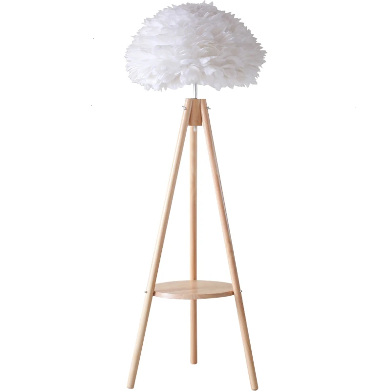 

Nordic Feather Floor Lamp Ins Wind Bedroom Originality Personality Simplicity Sofa Vertical Solid Wood tripod lamp