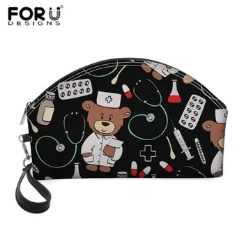 

FORUDESIGNS Cute Cartoon Bear Nurse Travel Makeup Women Cosmetic Bag for Make Up Small Organizer Cases Girls Kawaii Toilet Box