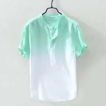

Hot Sales 2019 Fashion Droppshiping Men Cool Cotton Linen Shirt Breathable Gradient Color Casual Summer Beach Shirt Tops J55