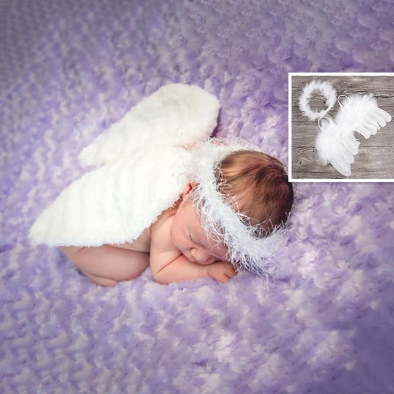 

Baby Angel Wing with Headband Photo Shooting Accessories Newborn Photography Props Outfits Set Fotografia Costume