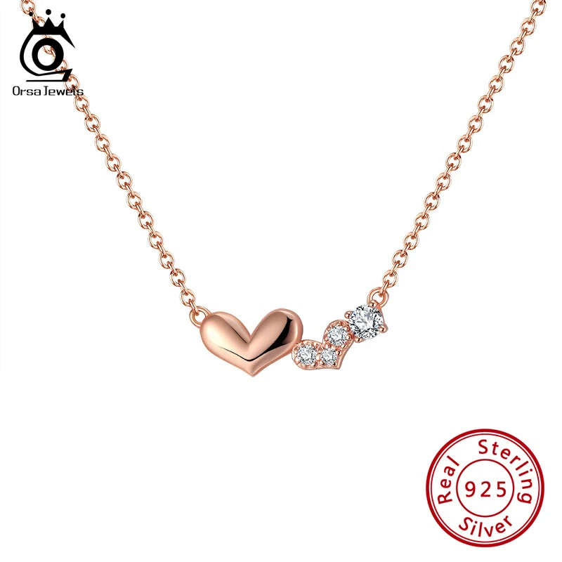 ORSA JEWELS подлинное серебро 925 пробы двойное сердце ожерелье подвеска Высокое