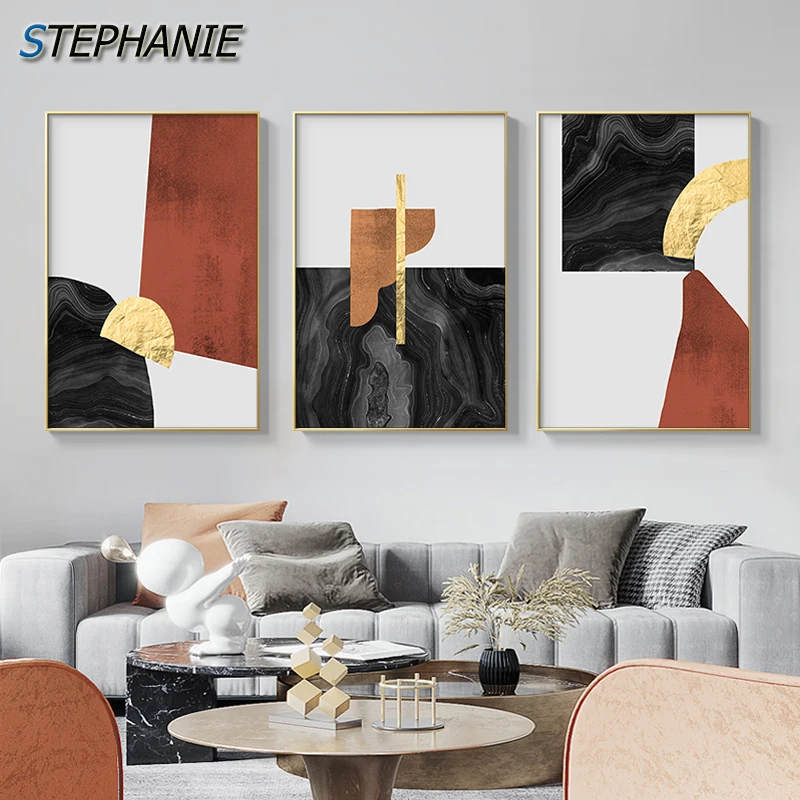 

Golden Geometric Color Block Abstract Canvas Painting Wall Art Print Poster Picture Decorative Painting Living Room Home Decor