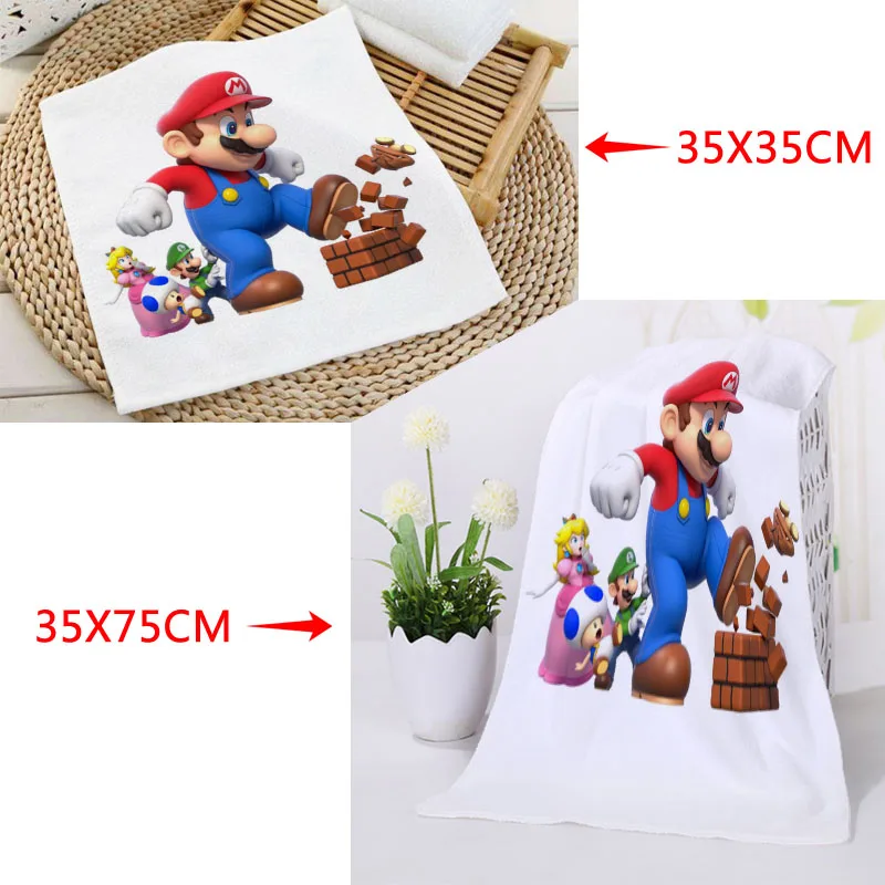 35x35 см, 35x75 см, полотенца на заказ с принтом Super Mario Bros, квадратные полотенца из микрофибры, впитывающие сушки, банные полотенца, мочалка