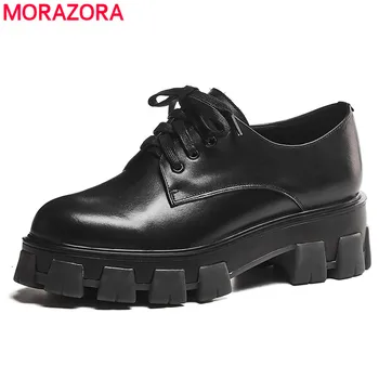 

MORAZORA 2020 Spring autumn women shoes lace up genuine leather pumps woman platform office lady dress shoes female