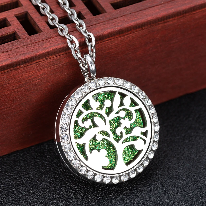 perfume diffuser Locket necklace Tree of life Crystal stainless steel Pendant jewelry Gift 10 pad M3 | Украшения и аксессуары