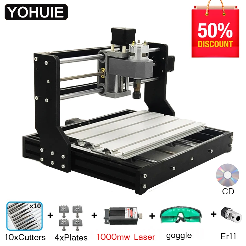 CNC 3018 PRO лазерный гравер древесины ЧПУ маршрутизатор машина GRBL ER11 Хобби DIY гравировальный станок для дерева PCB ПВХ Мини CNC3018 гравер - Цвет: Add 1000mw laser