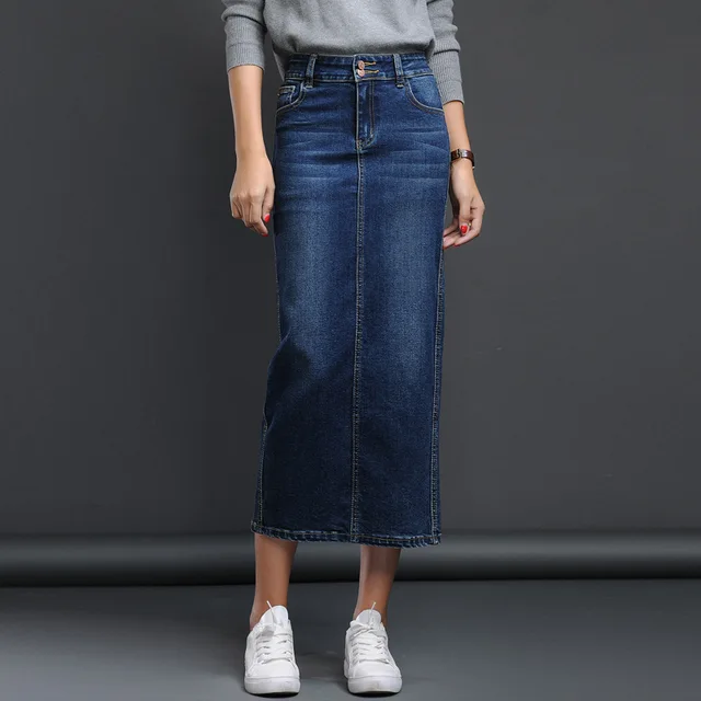 denim pencil skirt long