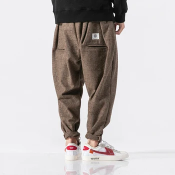 

3 Color Men Winter Thick Warm Woolen Casual Plaid Harem Pant Male Loose Fashion Trousers Streetwear Hip Hop Pant Plus Size M-5XL