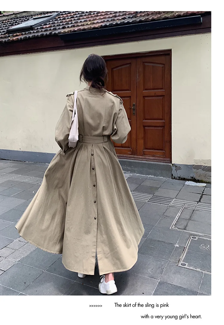 Модное шикарное пальто для фотосессии с большим подолом, осень, стиль, женское платье, шарад, пуговица сзади, талия, облегающий Тренч