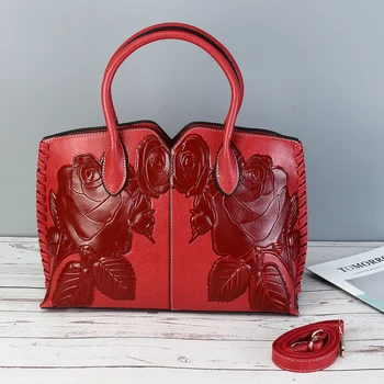 

Retro PU Leather Women Handbag Embossed Peony Chinese Style Large Capacity Crossbody Bag Shoulder Messenger Bag Bolsa Feminina
