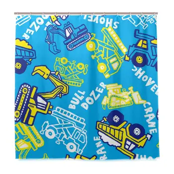 

Unique Shower Curtain Cute Bulldozer Eco-Friendly with 12 Hooks in Bathroom W72 xH96