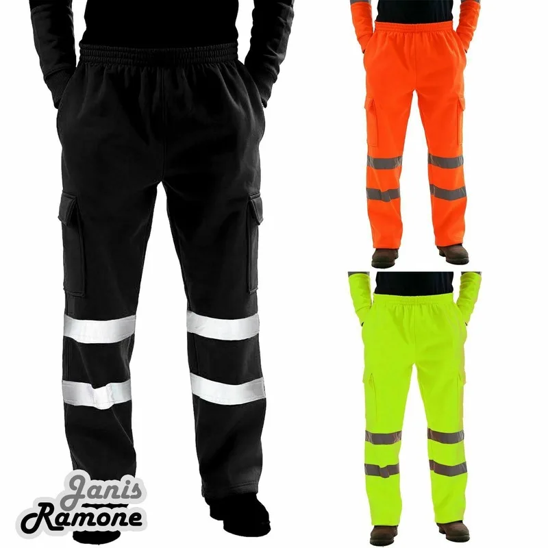 

Men Road Work High Visibility Overalls Casual Pocket Work Cycling Trouser Pants Men's Reflective Training Sports Pants