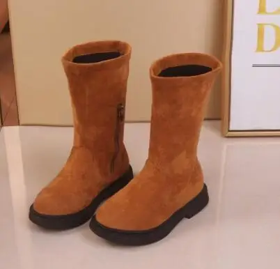 

New Brand Warm Girls Snow Boots Suede Zip Kids Knee-high Boots Anti-slippery Princess Black Long Boot For Children