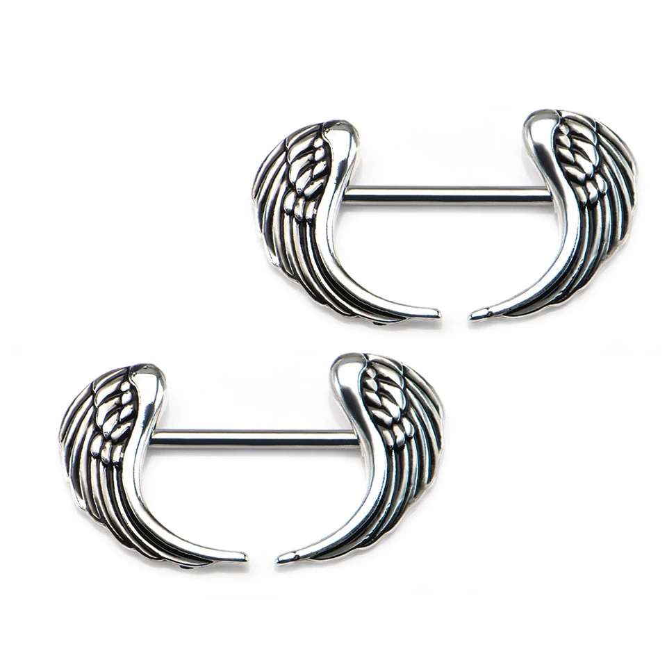 Wings Nipple Ring 2 шт., стальные кольца для пирсинга в виде крыльев Ангела, панковские женские украшения для тела, пирсинг для тела, серьги для женщин, ювелирное изделие, подарок 14 г - Окраска металла: Wings Nipple Ring