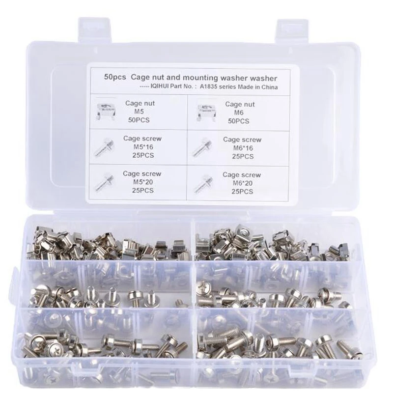 

Cage Nuts and Screws,Square Hole Hardware Cage Nuts&Mounting Screws Washers for Server Rack and Cabinet(M5x16Mm,M5x20Mm M6x16Mm,