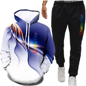 

Causal Tracksuits Men Set hooded Thicken Hoodies + Sweatpant 2020 Winter Spring Sweatshirt Sportswear Male ThePrint the letter