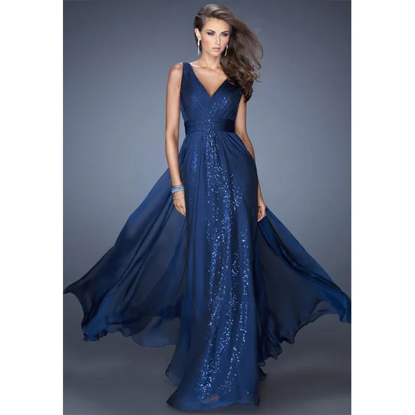 BacklakeGirls элегантное с v-образным вырезом без рукавов однотонное блестящее вечернее платье длиной до пола длинное вечернее платье Mariage - Цвет: blue