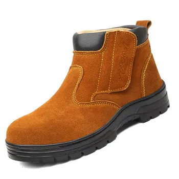 

men leisure big size welding safety boots soft leather steel toe covers working shoes outdoor platform worker security botas man