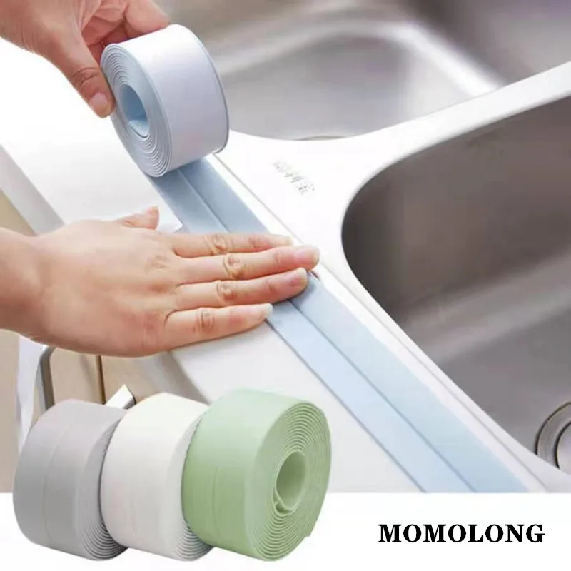 

3.2mx38mm PVC Self Adhesive Waterproof Wall Sticker For Kitchen Bathroom Bathroom Equipment Sink Bath Sealing Strip Tape White