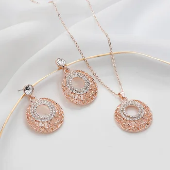 

New Necklace Earrings Sets with crystals Hot Style Fashion Lady Wedding Valentine's Day Gift 3 Pcs Sets Woman Jewelry