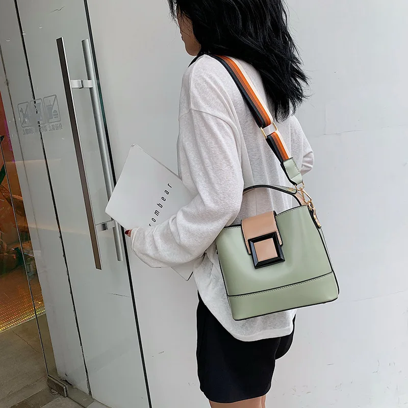 

2019 Handbag Europe And America Versatile Wide-Strap Oblique WOMEN'S Bag New Arrival Casual Shoulder Bag Bucket Bag Women's New