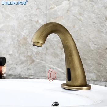 

Motion Infrared Sensor Bathroom Basin Faucet Antique Gold Touchless Tap Single Cold Automatic Brass Faucets Smart Sense Actived