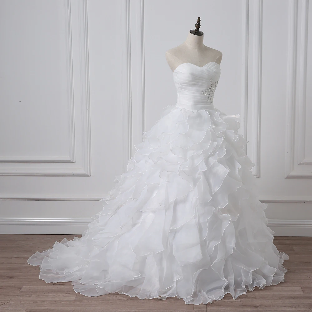 Jiayigong Robe De Mariage White/ Ivory Ball Gown Wedding Dress Applique Beaded Pleats Ruffled Organza Corset Bridal Gowns