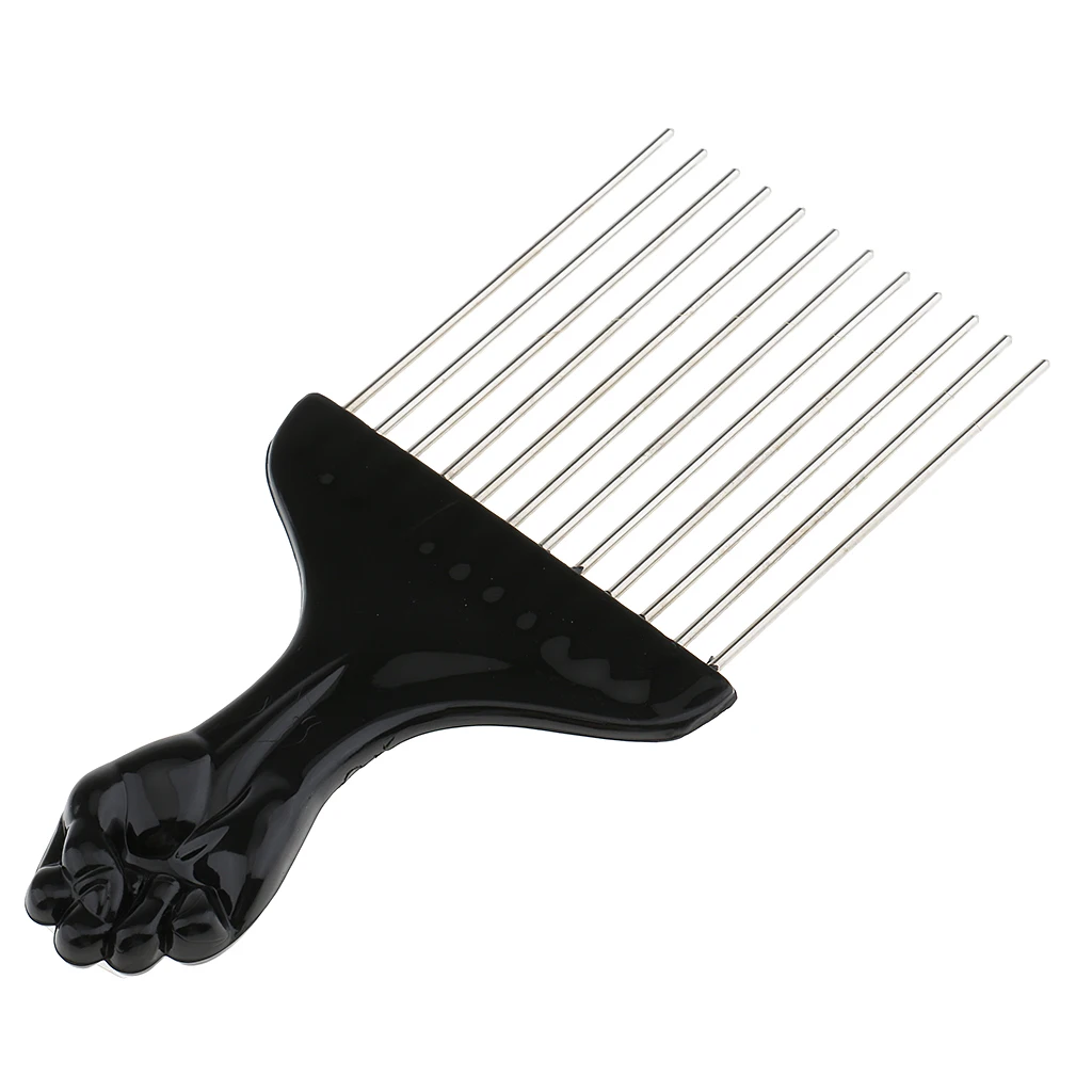 Black Fist Afro Pick Metal Wide Teeth Hair Comb For Volumizing Hair Styling Anti-static Comb Brush Detangling Comb