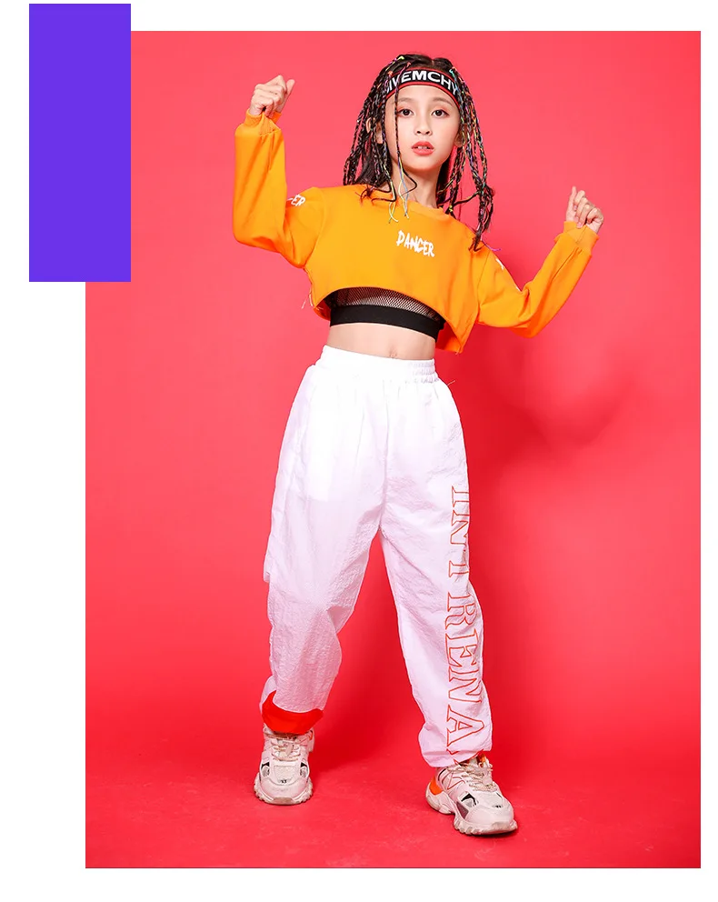 Kid Cool Hip Hop Clothing Hoodie Sweatshirt Shirt Top Crop Hollow Causal Pants for Girl Jazz Ballroom Dance Costume Clothes Wear (11)