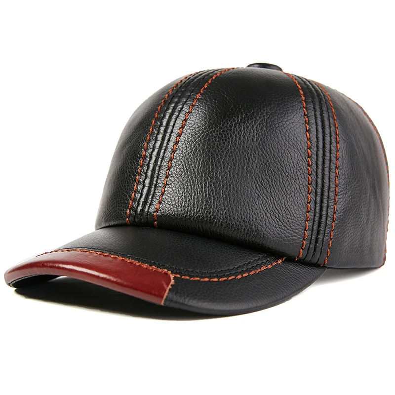 

Leather cap Young man cowhide lady baseball hand knitted cap duck tongue sheepskin cap spring, autumn and winter leather cap