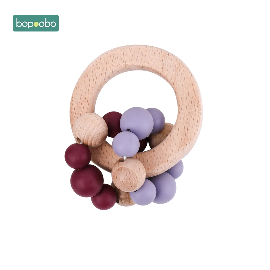 Red Wine-Liac Bopoobo 1 шт. детские игрушки из бука, деревянная погремушка для прорезывания зубов, деревянное кольцо, можно жевать бусины для игры в тренажерный зал, без БФА, Монтессори, детские игрушки-погремушки - Цвет: Red Wine-Liac