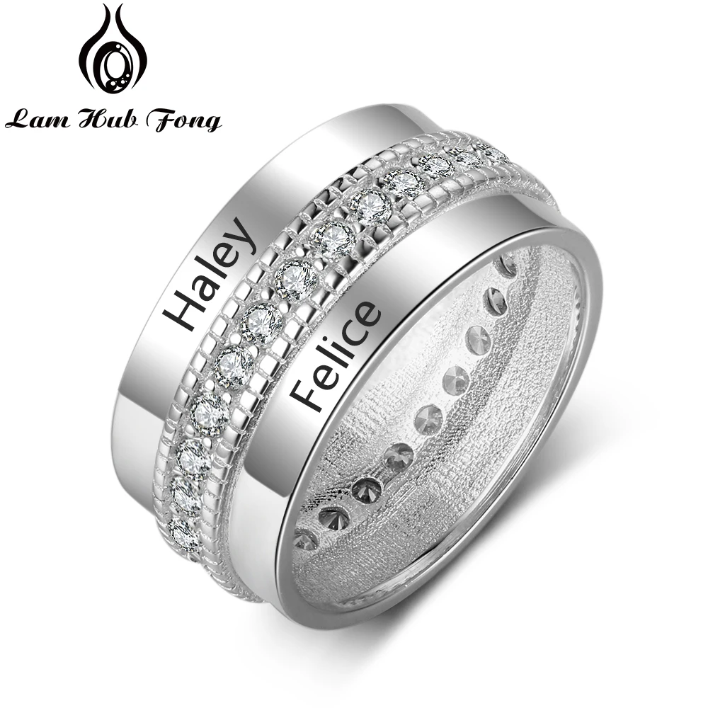 

Personalized Name Ring Zircon Wide Rings for Women Engrave Name Custom Couple Promise Rings Anniversary Gift (Lam Hub Fong)