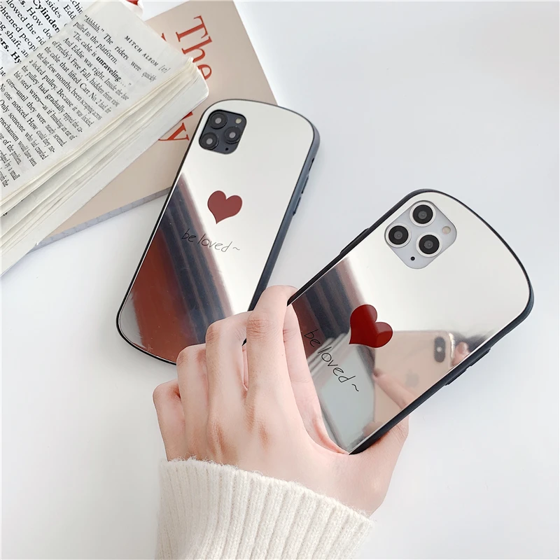 Love Heart Arc макияж зеркальный чехол для телефона для iphone 7plus 6 6S 8X11 promax милый жесткий стеклянный чехол s для iphone XR XS Max чехол для телефона
