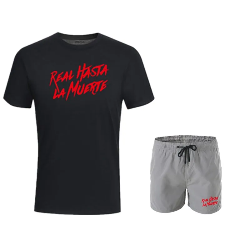 Men's jogging tracksuit T-shirt+shorts 2pcs/set gym fitness sports suit men workout exercise clothes for men running sportswear - Цвет: picture color