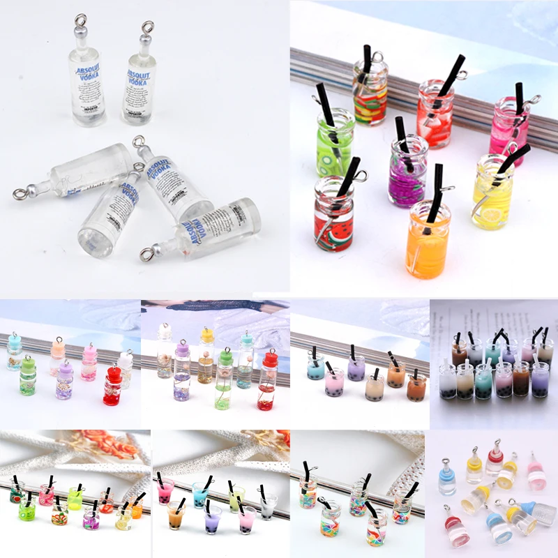 10XHarz Charme Regenbogen Trinken Fruchtmilch-Teetasse Anhänger Ohrringe Zubehör