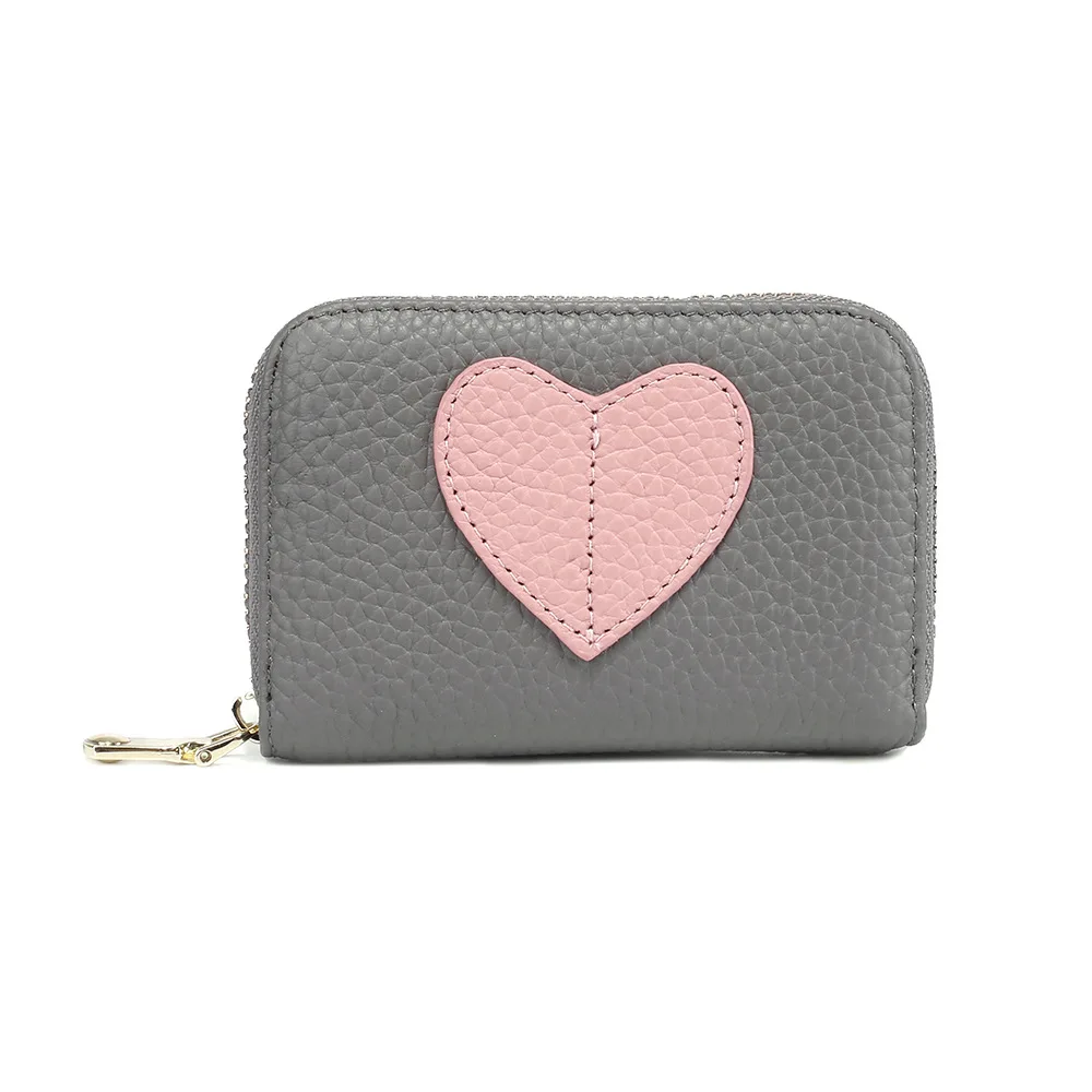 Dark Gray Милый женский кошелек для кредитных карт с рисунком из мультфильма, Женский мягкий держатель для карт из натуральной кожи, карман для монет, короткий кошелек, чехол для карт на молнии - Цвет: Dark Gray