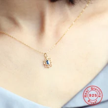

925 Sterling Silver 18k Gold Plated Pendant Necklace for Women Square Blue Zircon Filigree Pendant Gold Silver Fashion Jewelry