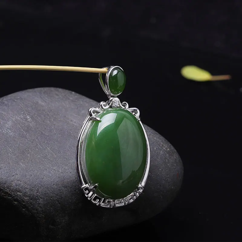 Безглицый натуральный зеленый JADE Jasper Подвески Ожерелья без цепи Настоящее серебро 925 ювелирные изделия для женщин вечернее кулон Платье P948