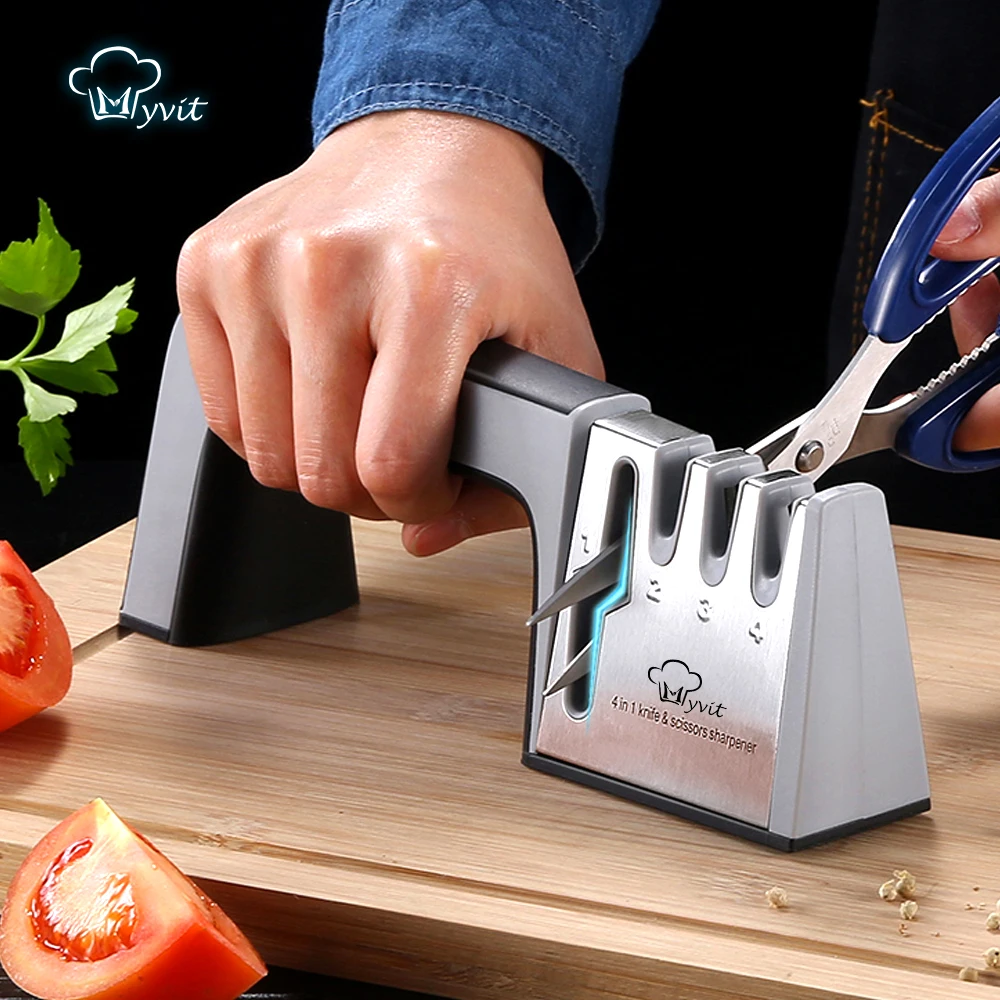 4-in-1knife sharpener, 3-Stage knife sharpeners for kitchen knives pocket tumbler  knife sharpener Heavy Duty Diamond Blade Really Works for Ceramic, Steel  Knives and Scissor sharpener 