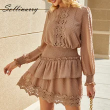 Sollinarry ใหม่ Polka dot ลูกไม้เย็บปักถักร้อยผู้หญิง Elegant ruffle VINTAGE MINI ชุดฤดูใบไม้ผลิฤดูร้อนเสื้อผ้าสตรี PLUS ขน...(China)