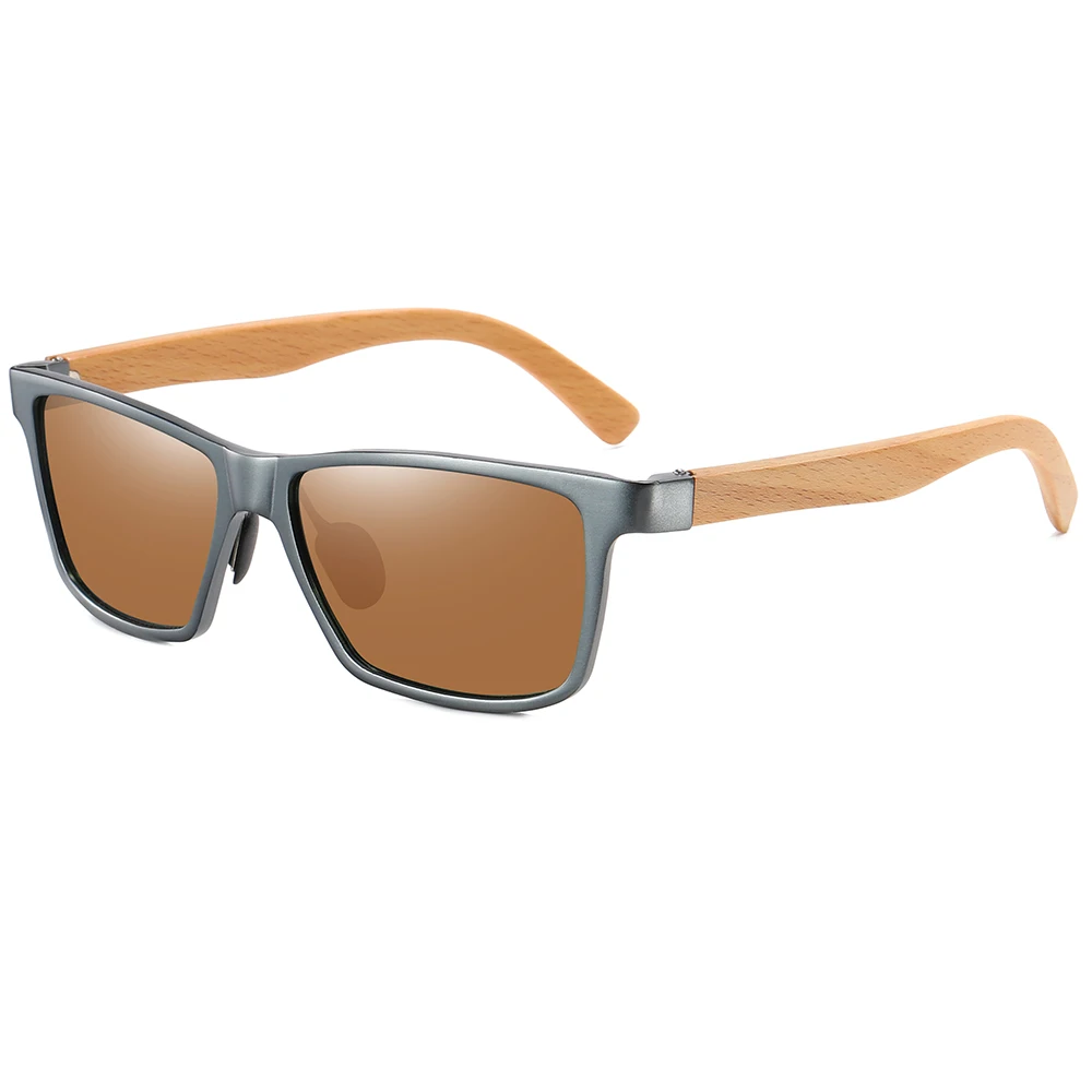GM деревянные бамбуковые солнцезащитные очки с алюминиевой металлической оправой, мужские и женские винтажные Квадратные Солнцезащитные очки, солнцезащитные очки UV400 Oculos de sol - Цвет линз: Brown
