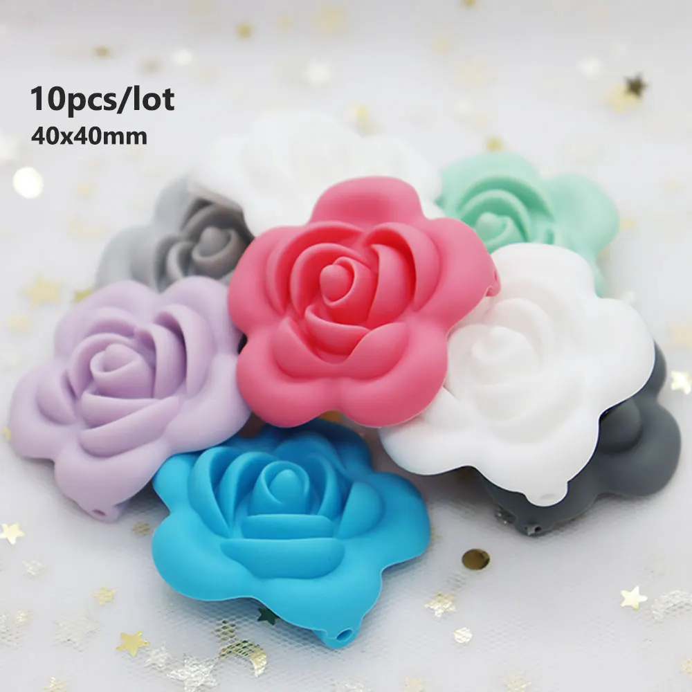 

10Pcs Rose Perle Silicone Teether Beads Flower Silicone Dentition DIY Baby Baby Necklace Gift-Accessories Baby Products Teething