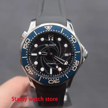

Luxury Bliger 41mm black dial luminous marks blue ceramic rotating bezel sapphire miyota 8215 automatic movement men's watch