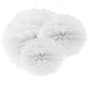 

30pcs paper flower pompom ball hanging wedding party decor 8/10/14 inch white
