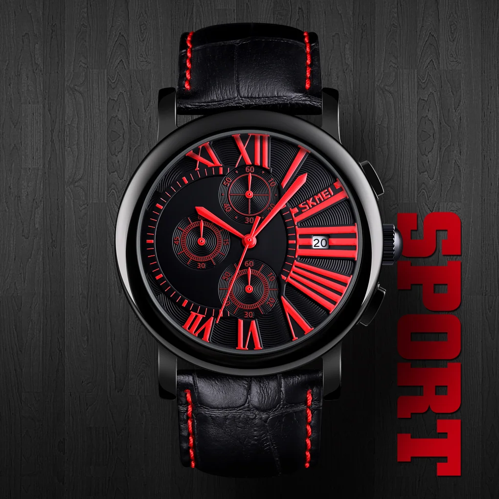 

SKMEI Fashion Quartz Watch Luxury Brand Men Watches Second Dial Waterproof 3Bar Leather Strap Wristwatch relogio masculino 9196