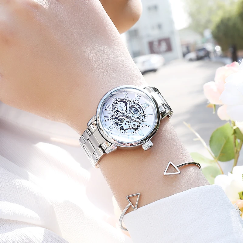 Женские часы с механическим скелетом, дизайнерские женские часы Geneva, роскошные брендовые Автоматические наручные часы, подарки для женщин
