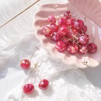 

17KM Bijoux Red Long Cherry Dangle Earrings For Women Female Brincos Lovely Fruit Earring 2020 New Fashion Korean Jewelry