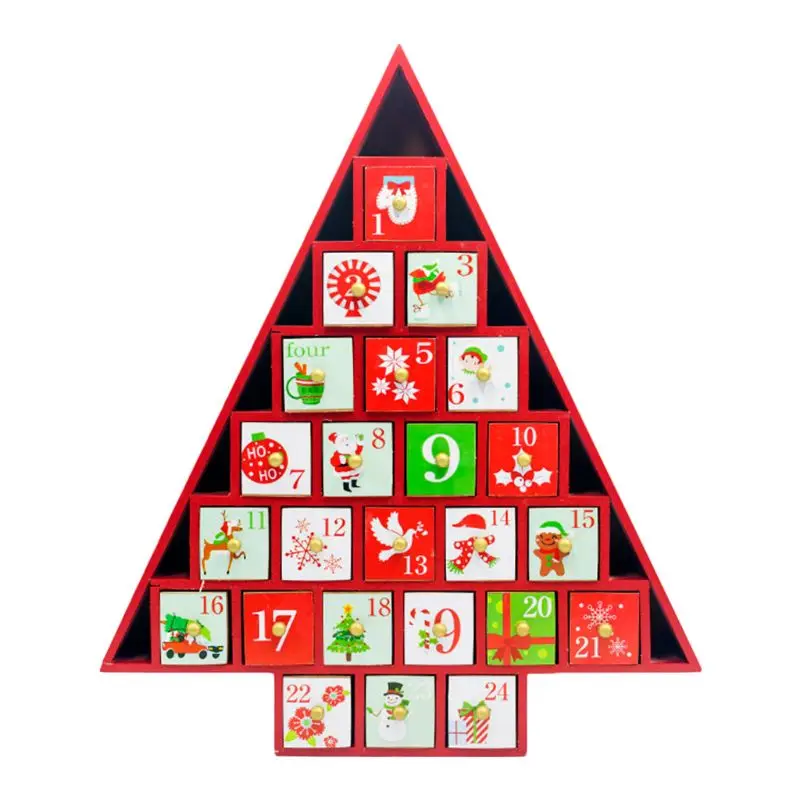 Красный Christmas Wooden Tree Countdown Advent Calendar 25 Drawers Candy Gift Holder 831F - Цвет: Красный